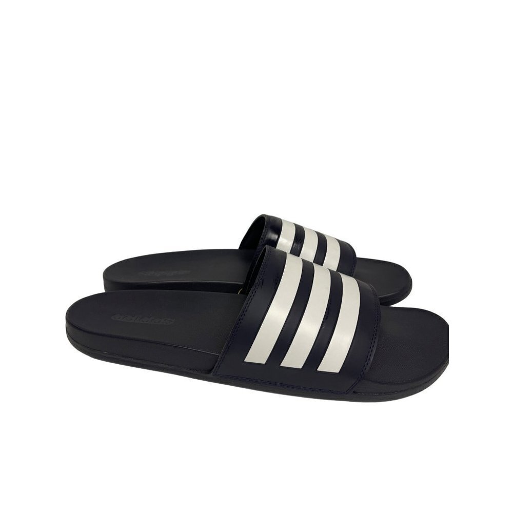 NEW! Adidas Adilette Comfort Black White Stripe Athlethic Sandal Men's Size 18